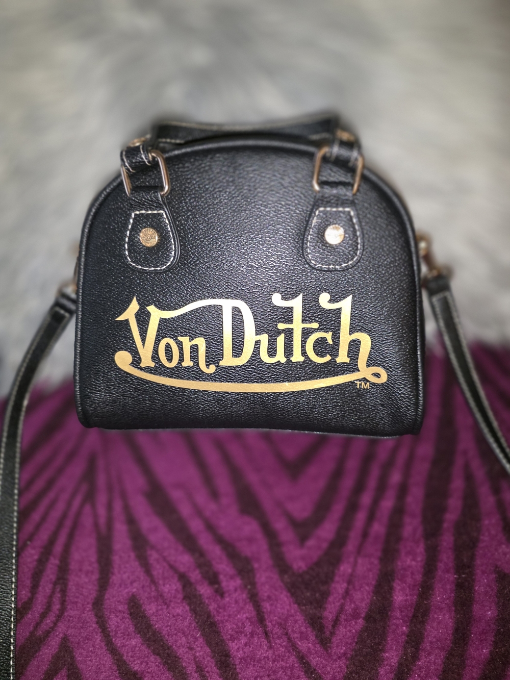 Von Dutch Black Mini Crossbody Bag with Gold Logo